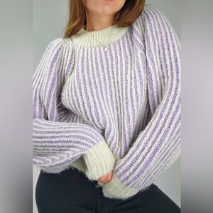 VERO MODA New Striped Purple and Cream Women's Sweater